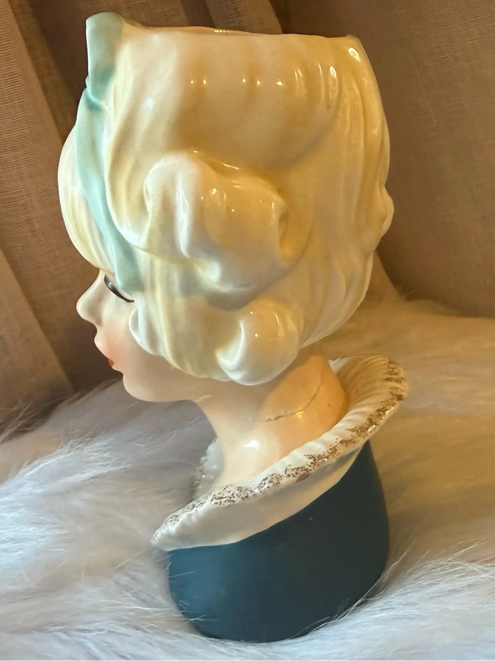 Vintage Nippon Yoko Boeki Co. Lady Head Vase Blue Vtg Japan 1960s